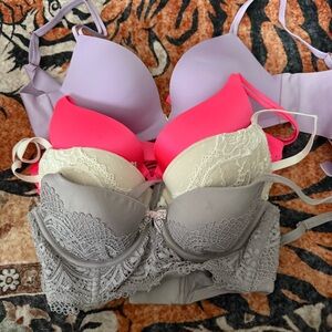 Victoria secret bras Elegant Lace Women's Bra Set - Pink, Cream, Gray 32b bundle